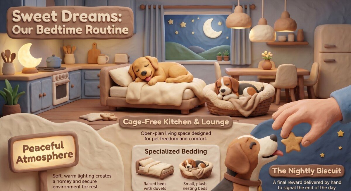 Sweet Dreams: Our Cage-Free Bedtime Routine at Doggie Faire BnB